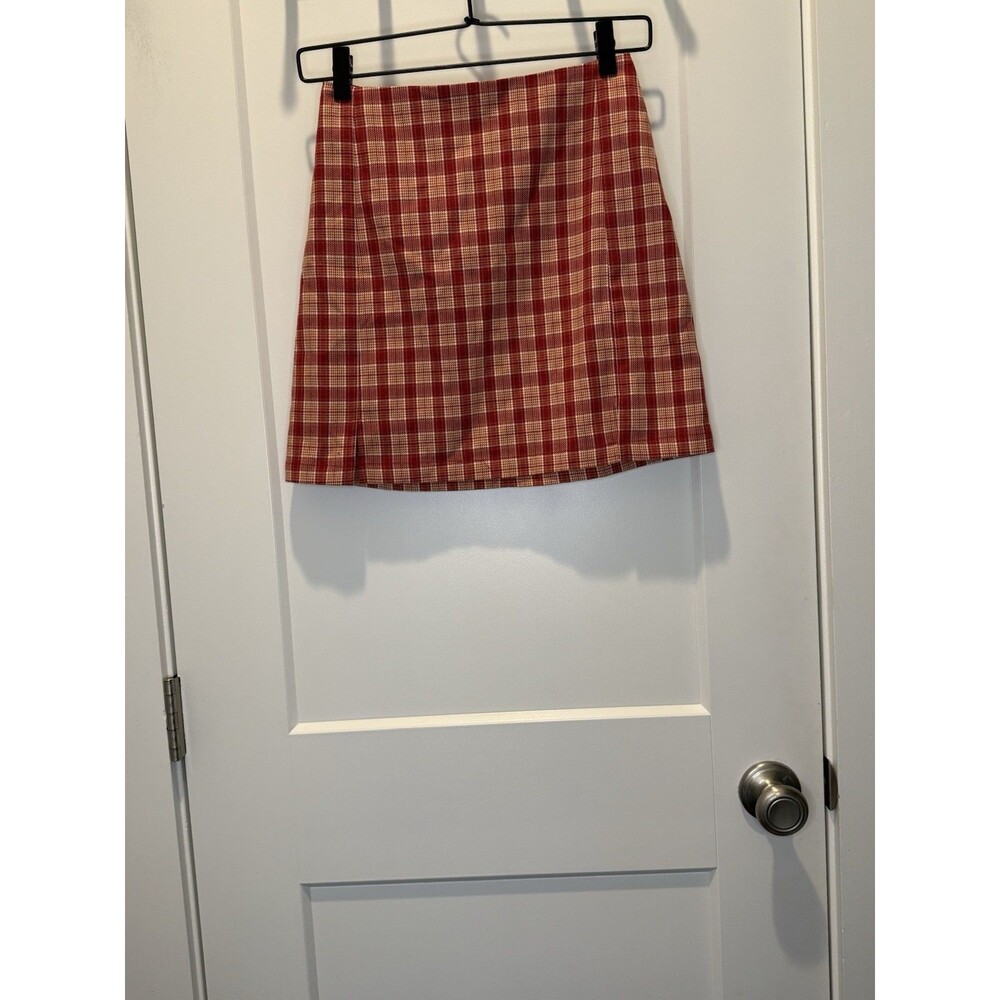 Women’s Brandy Melville John Galt Cara Plaid Mini Skirt Red Beige XS Preppy Y2K